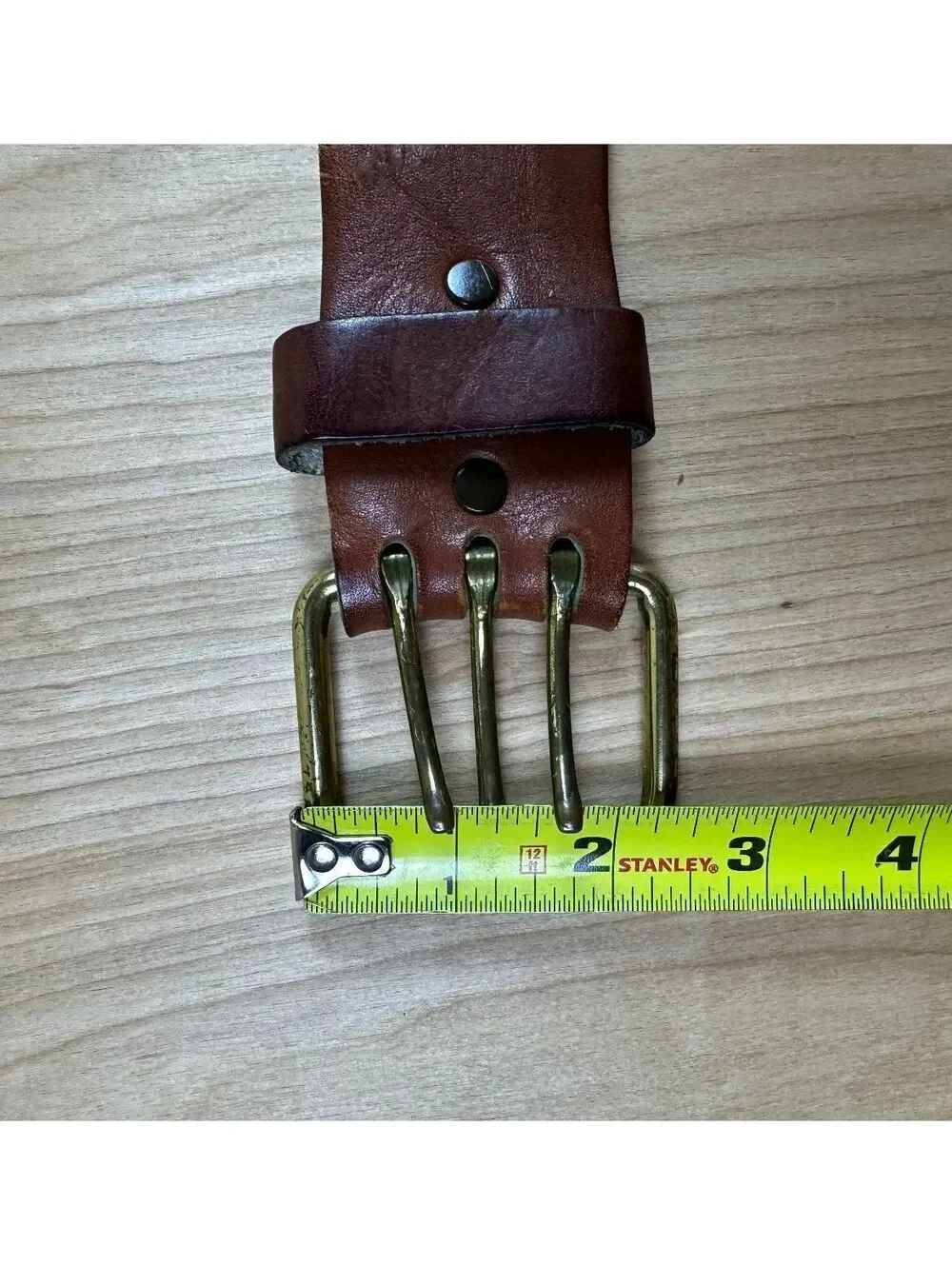 Vintage 80s Triple Prong Leather Belt heavy duty utility 1-7/8